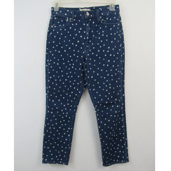 Madewell Size 27 The High-Rise Slim Crop Boyjean: Bleached Dot Edition Polka Dot - Picture 2 of 9
